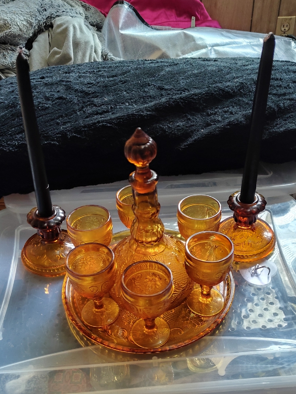 Amber Glass Liqueur Set with Decanter and Cordials